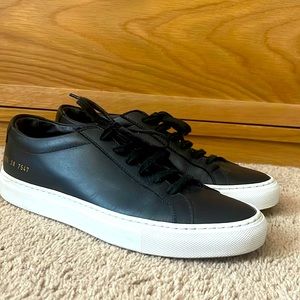 Women’s Black Leather Common Projects, Size 7 or EU 38